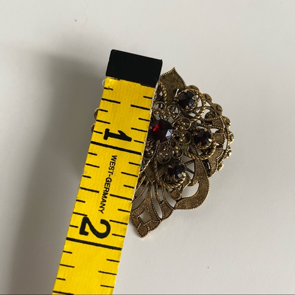 Vintage Ruby Red Gold Bronze Broach Pin Pendant No Markings or Brand - Picture 9 of 10